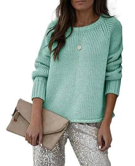 Casual Bottoming Sweater Knit Sweater-Green-7