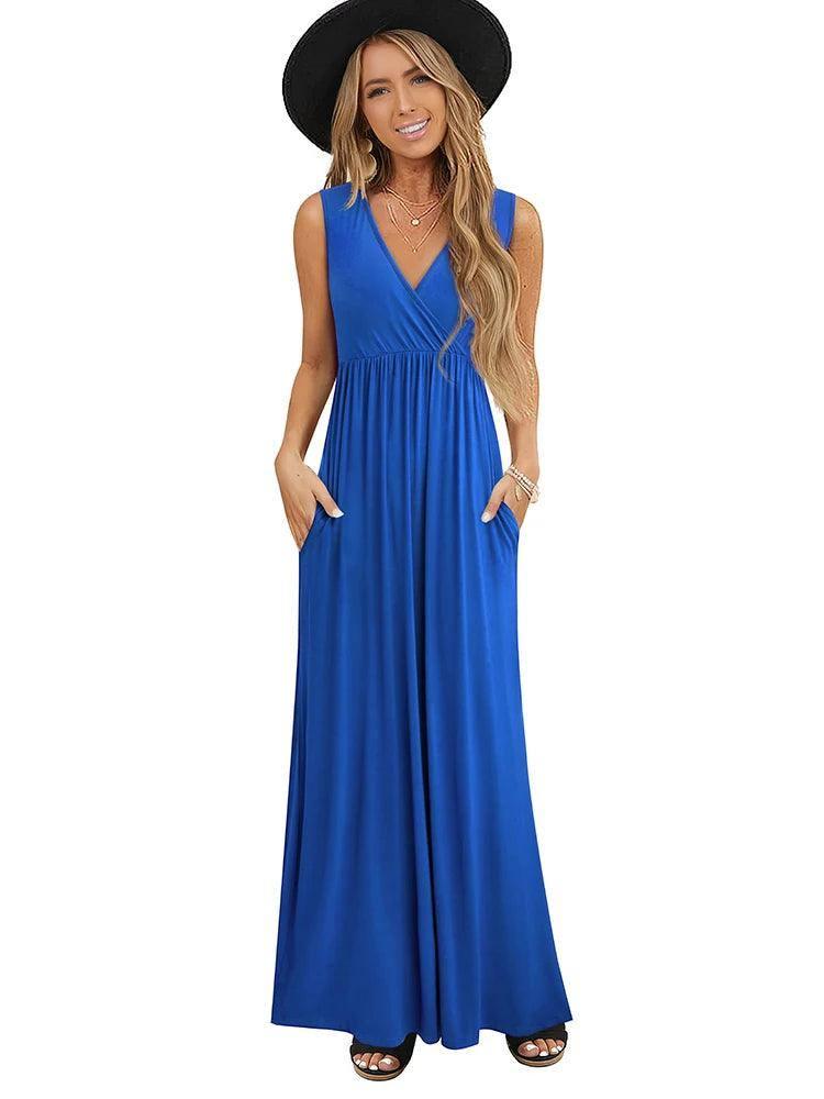 Casual Dresses V-neck Maxi Long Flare-4