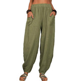Casual Loose Harem Pants Summer Fashion Solid Color Pockets-Army Green-5