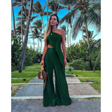 Casual Loose Pockets Women's Two-piece Suit Combi LOVEMI  Dark Green S 