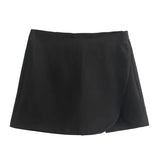 Casual Mini Asymmetrical Skirts Shorts-Black-5