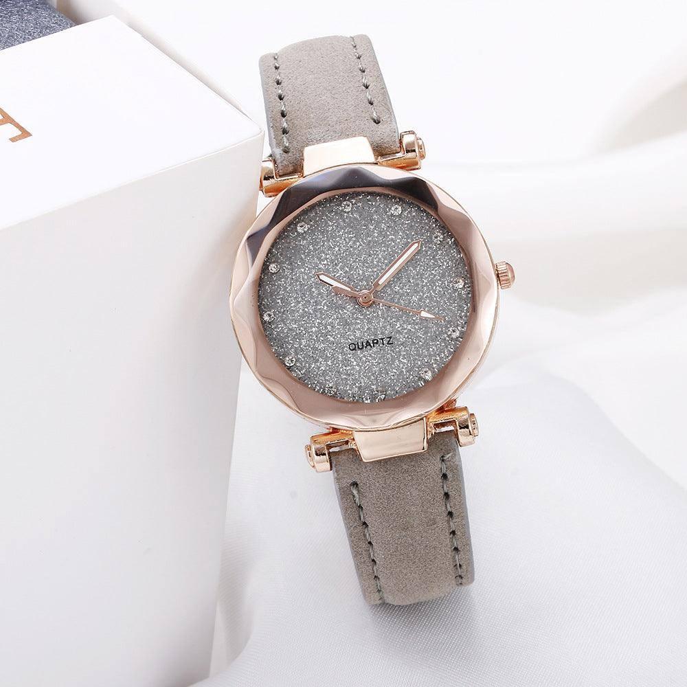 Casual Women Romantic Starry Sky Wrist Watch Leather-Gray-14