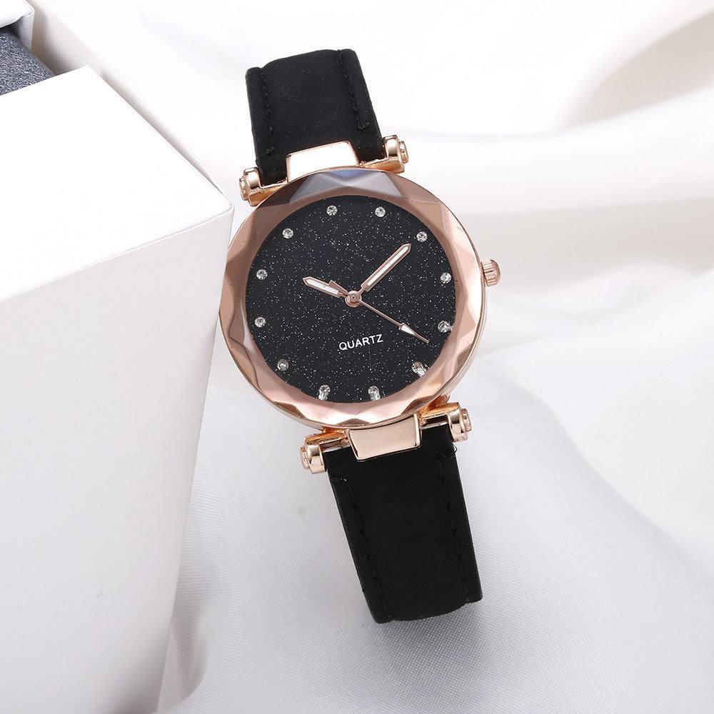 Casual Women Romantic Starry Sky Wrist Watch Leather-Black-18