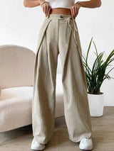 LOVEMI  ccargo Apricot / S Lovemi -  High-waist Lace-up Patchwork Fashion Casual Straight Leg Pants