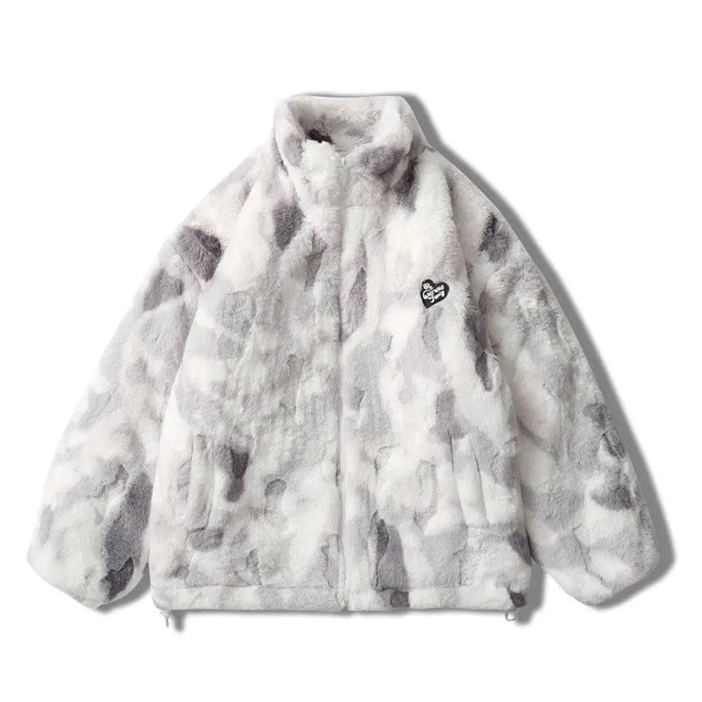 Chaos Tie Dyed Stand Collar Cashmere Coat For Men And Women-Grey-1