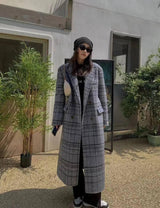 Checked Double-sided Wool Coat For Women Long Knee-length-Grey-3