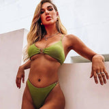 Chest V-shaped Sexy Special Cloth Ladies Swimsuit Double-Green-2