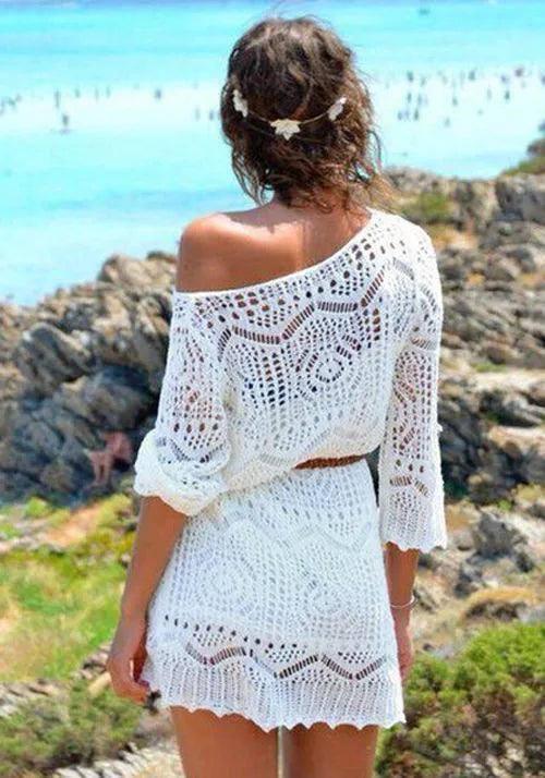 Chic Boho Beachwear: White Crochet Dresses & Tunics-1