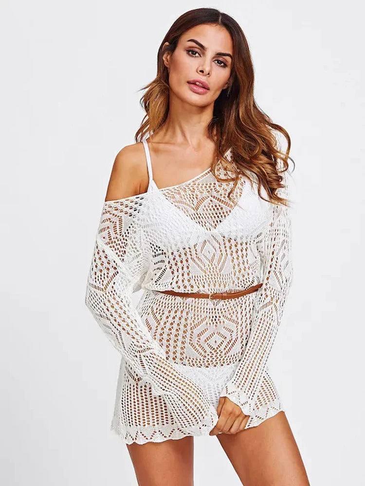 Chic Boho Beachwear: White Crochet Dresses & Tunics-3