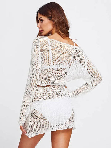 Chic Boho Beachwear: White Crochet Dresses & Tunics-4