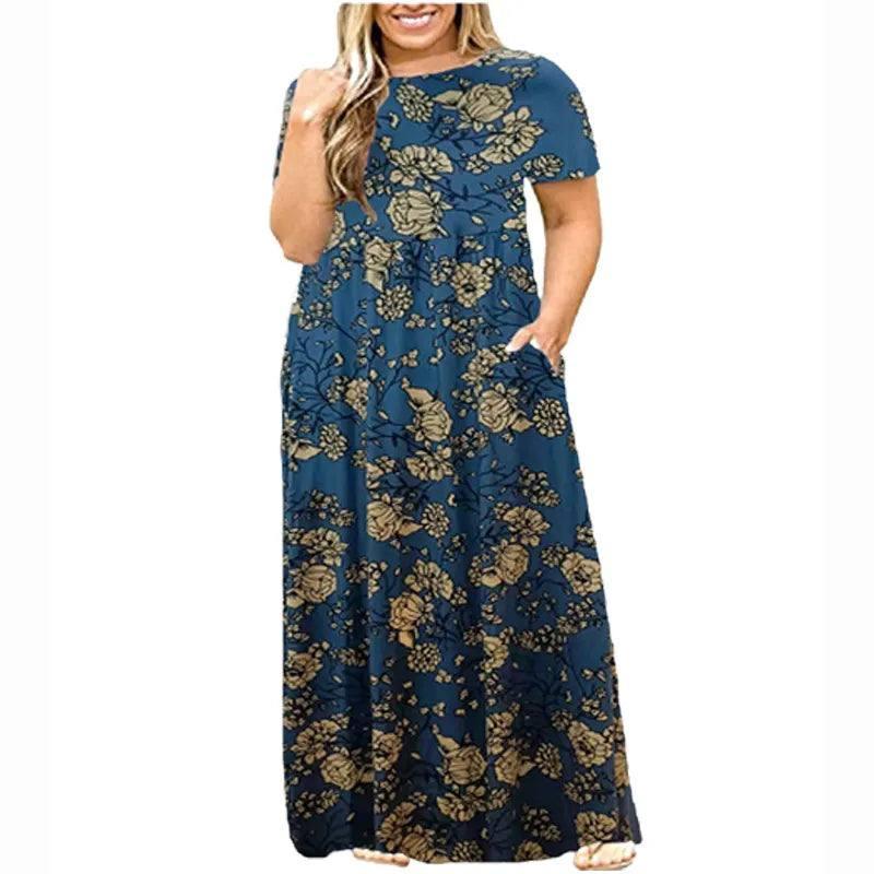 Chic Floral Maxi Dress for Summer Elegance-blue gray-5