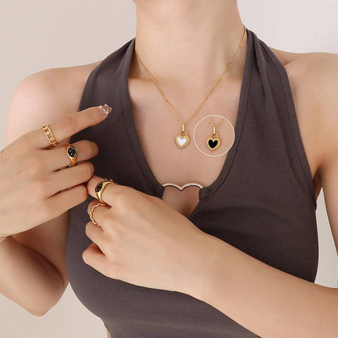 Chic Heart Pendant Necklaces - Elegant Gold Jewelry-Black White-2