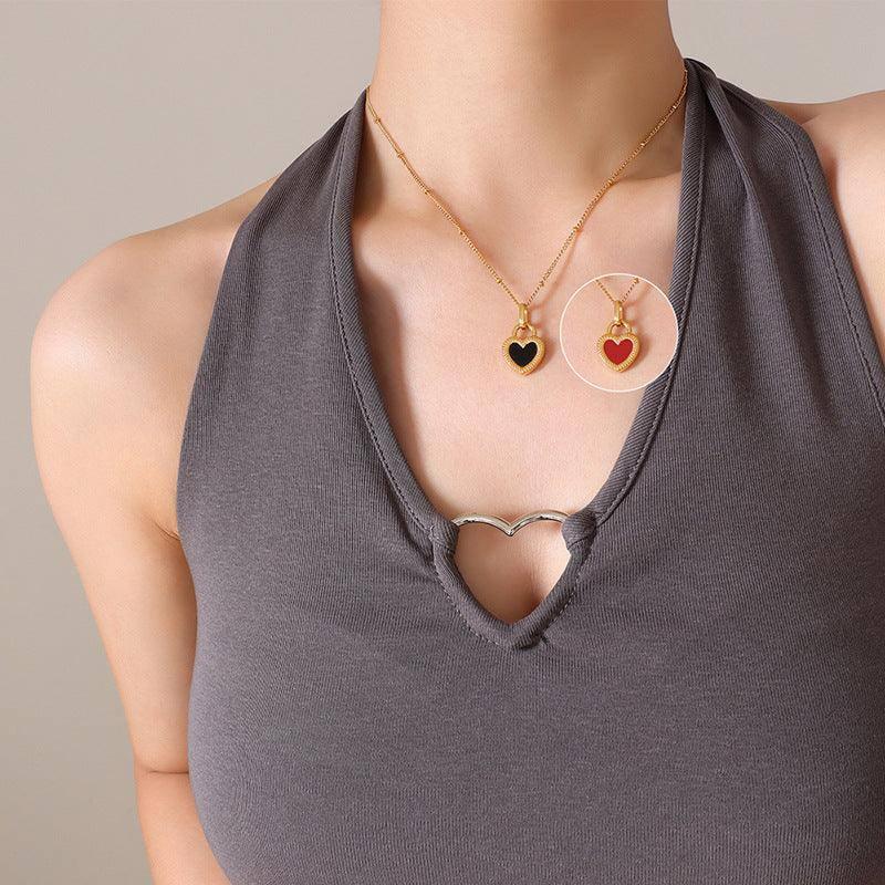 Chic Heart Pendant Necklaces - Elegant Gold Jewelry-Black Red-3