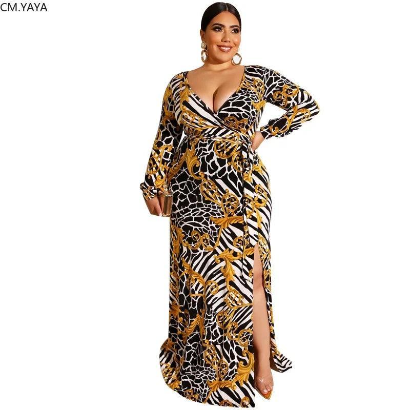 Chic Plus-Size Animal Print Maxi Dress for Women-black-6