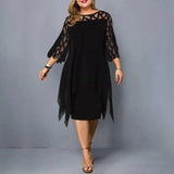 Chic Plus-Size Black Dress with Unique Cut-Outs-black-8