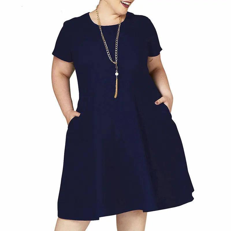 Chic Plus-Size Black Skater Dress Outfit Ideas-Navy Blue-8