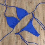 Halter Neck Tie-Up Swimwear Set-Blue-2