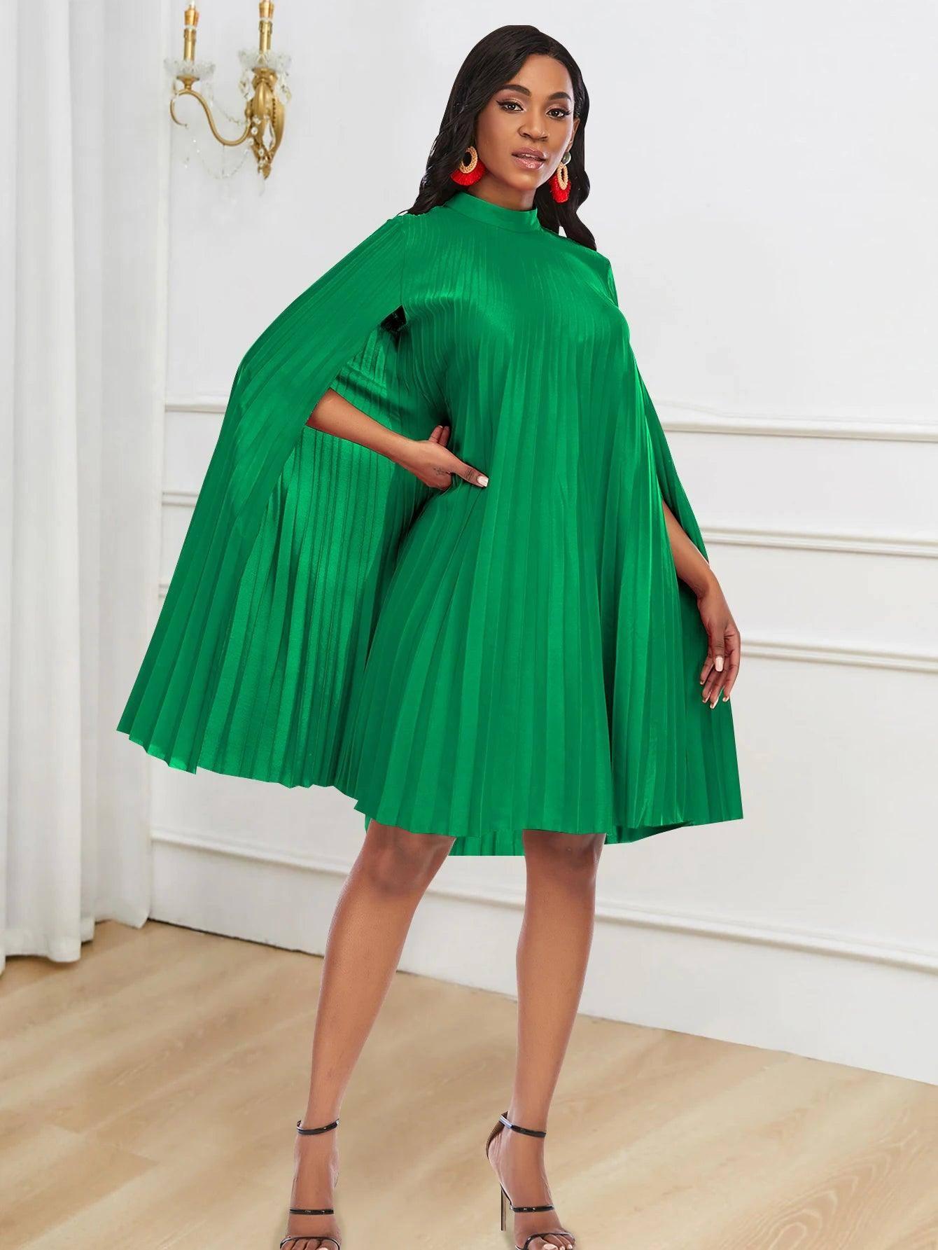 Chic Red Pleated Dress: Timeless Elegance Unveiled-Green-6