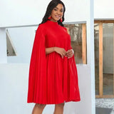 Chic Red Pleated Dress: Timeless Elegance Unveiled-Red-8