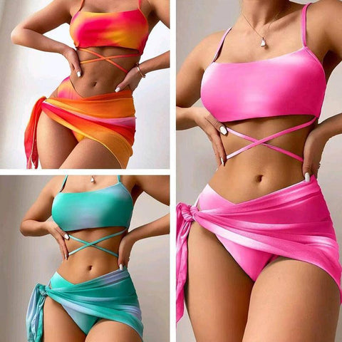 Chic Wrap Swimwear: Trendy Colorful Bikini & Sarong Sets-1