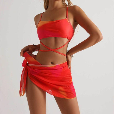 Chic Wrap Swimwear: Trendy Colorful Bikini & Sarong Sets-Orange Pink-9