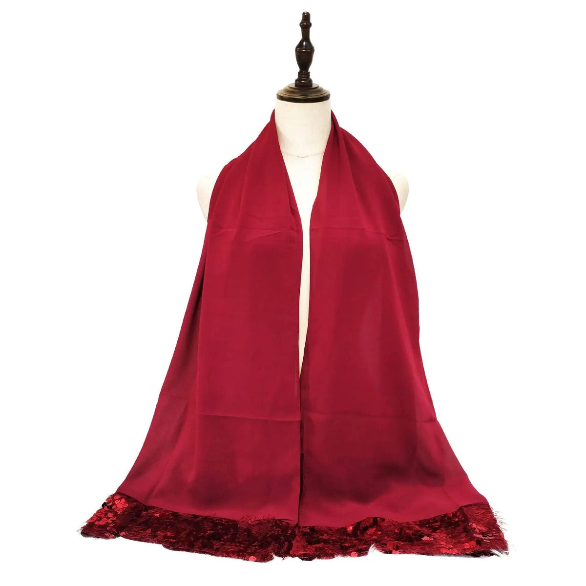 Chiffon Patchwork Solid Color Scarf-Red-2