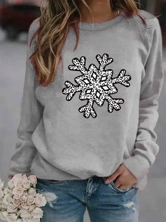 Christmas Creative Letters Printed Crew Neck Sweatshirt-Gray-9