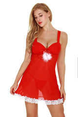 Christmas Lingerie Sleepwear Lace Suit Cosplay Uniform-Red-1