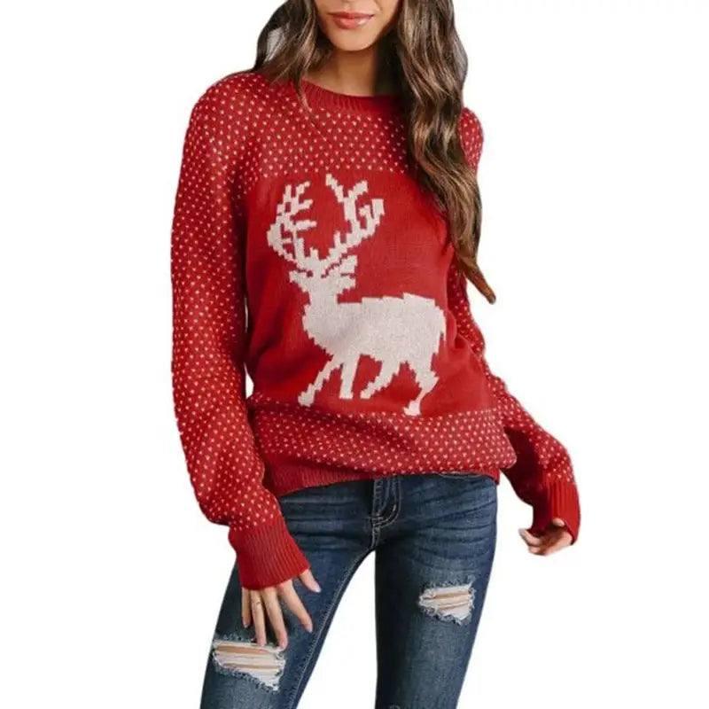 Christmas Pullover Knitted Sweater-Red-5
