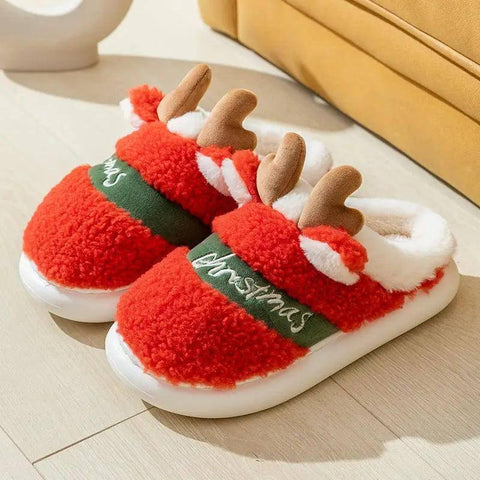 Christmas Shoes Winter Home Slippers Elk Soft Cozy Bedroom-Bright red-1