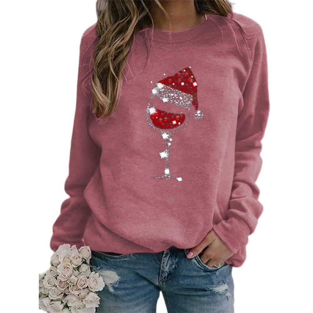 Clothing Christmas Women's Sweater Christmas Hat Red Wine-Pink-9