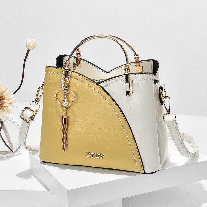 Color Block Handbag Love Tassel Decor Crossbody Bags For-Yellow with white-3