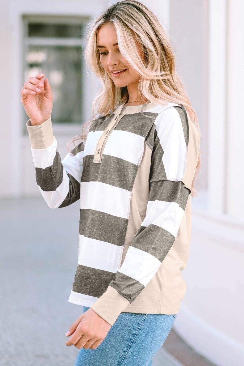 Colored Pullover Loose Casual Striped Printed Long Sleeves-10