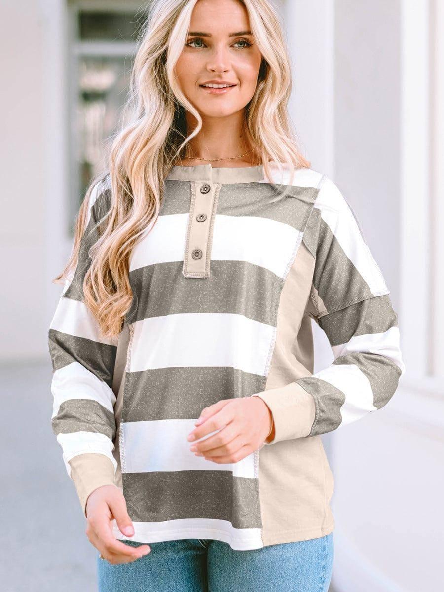 Colored Pullover Loose Casual Striped Printed Long Sleeves-4