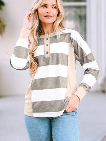 Colored Pullover Loose Casual Striped Printed Long Sleeves-6