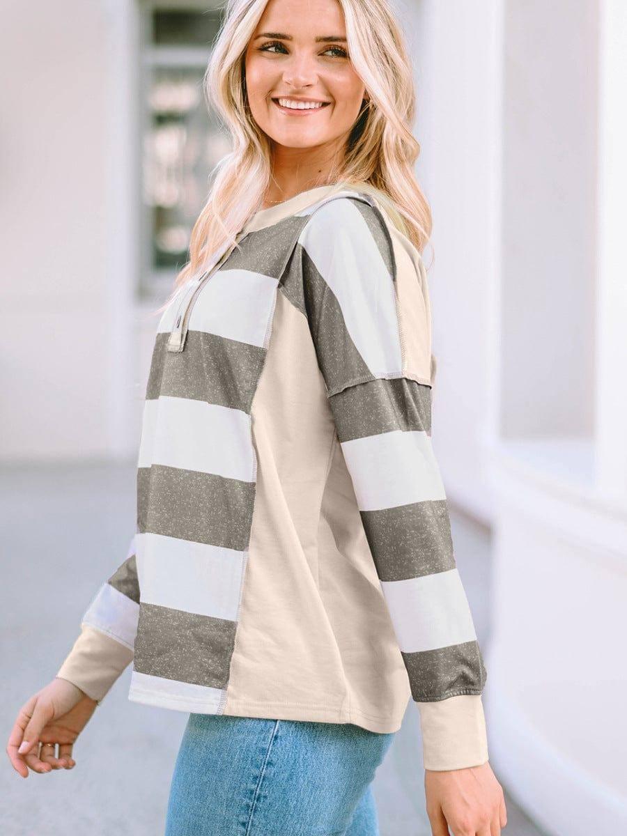 Colored Pullover Loose Casual Striped Printed Long Sleeves-7