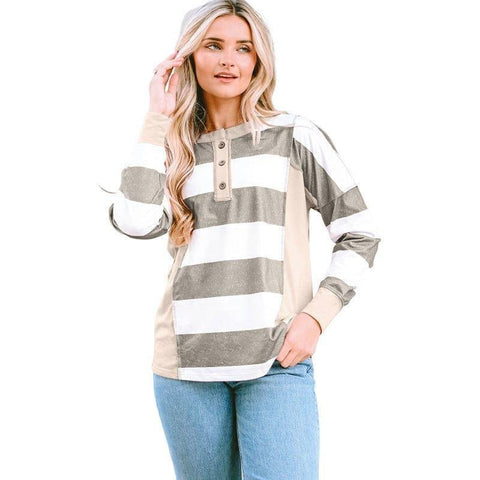 Colored Pullover Loose Casual Striped Printed Long Sleeves-8