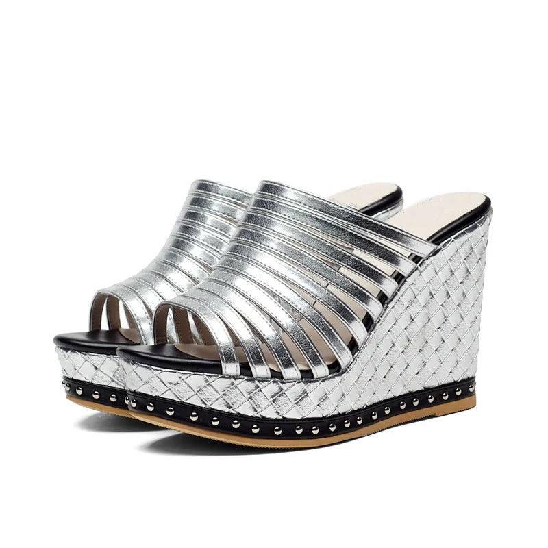 Colorful Wedge Sandals for Women | Trendy Summer Footwear-Silver-7