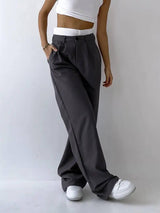 Comfortable Casual High-waisted Baggy Slimming Wide-leg-Grey-1