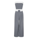 Contrast Color Vest Wide-leg Suit Pants Fashion Casual-Gray-4