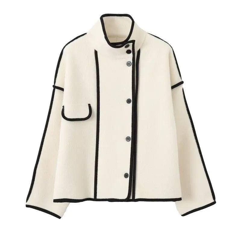 Contrasting Hem Stand Collar Cropped Coat-10