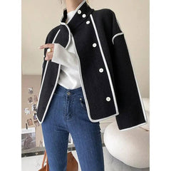 Contrasting Hem Stand Collar Cropped Coat-2