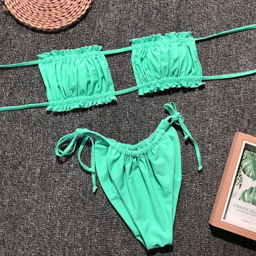 Costa Rica Bandeau Bikini Set-Green-4