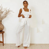 Cotton And Linen Wholesale Vest Sleeveless Trousers Loose-White-4