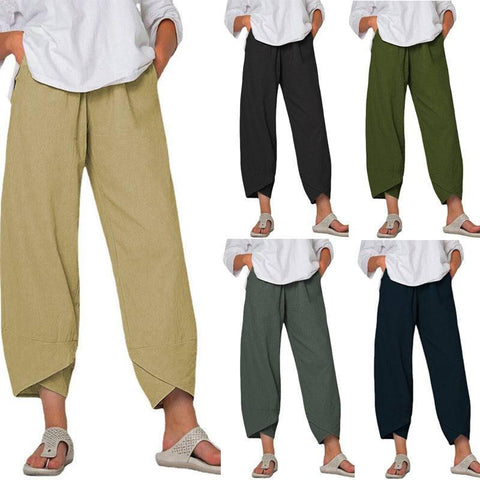 Cotton And Linen Wide Leg Pants Solid Color High Waist Loose-1