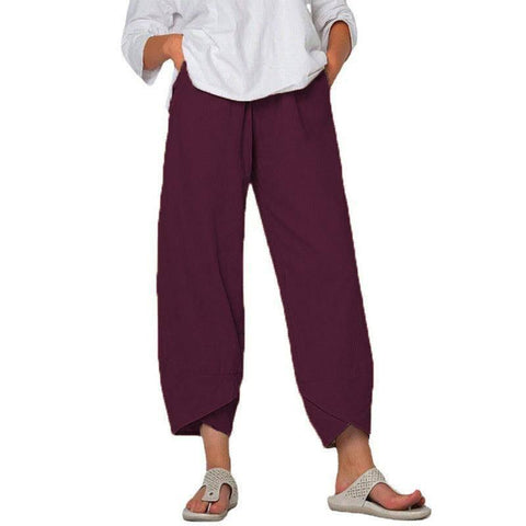 Cotton And Linen Wide Leg Pants Solid Color High Waist Loose-Purple-5