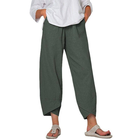 Cotton And Linen Wide Leg Pants Solid Color High Waist Loose-Grey-6