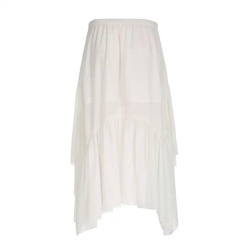 Cotton Vacation Beach Casual Irregular Long Dress-White-3