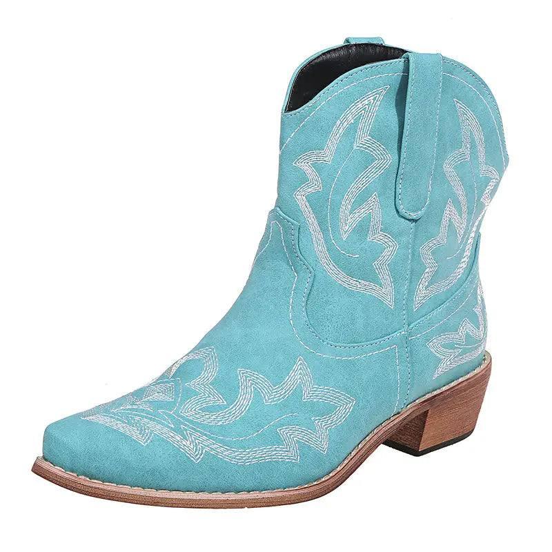 Cowboy Boots Women Embroidery Wedge Heel Shoes Western-7