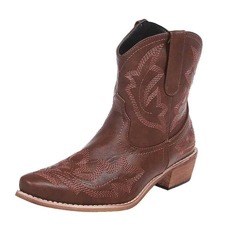 Cowboy Boots Women Embroidery Wedge Heel Shoes Western-8